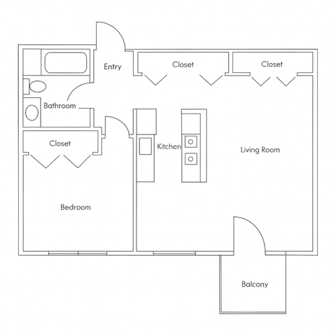 Floor plan for 1 bed, 1 bath, 690 sqft